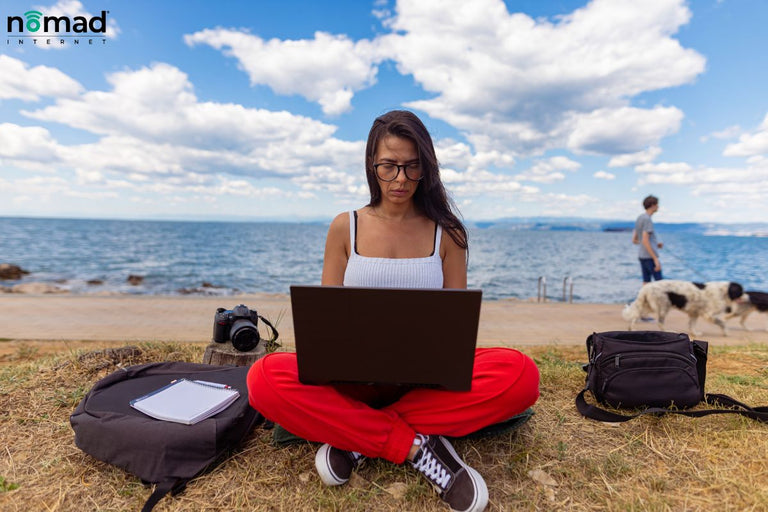 Digital Nomad working on the beach. 